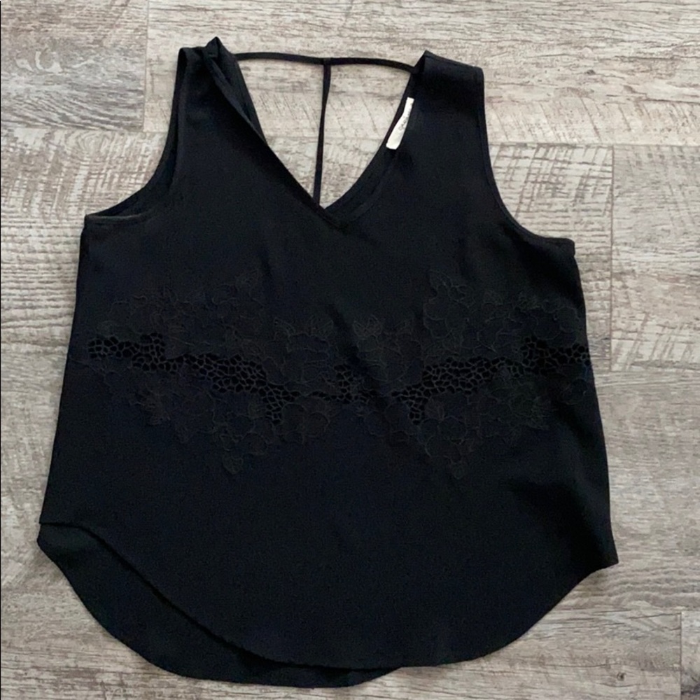 CARAMELA Black Floral Embroidered Tank with Detail